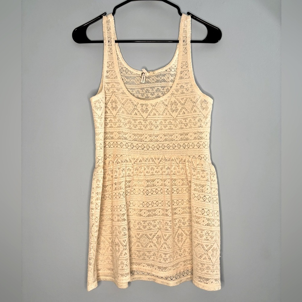 Kirra Ivory Lace Tank Top Bathing Suit Coverup Sheer Cottagecore Romantic Size S